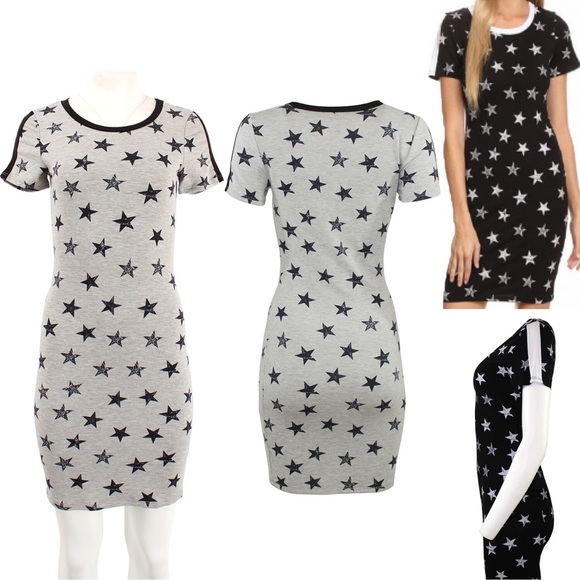 Star Patterned Gray T-shirt Dress size large - Picture 6 of 6